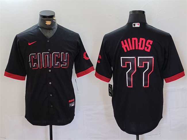 Men%27s Cincinnati Reds #77 Rece Hinds Black 2023 City Connect Cool Base Stitched Baseball Jersey->cleveland guardians->MLB Jersey